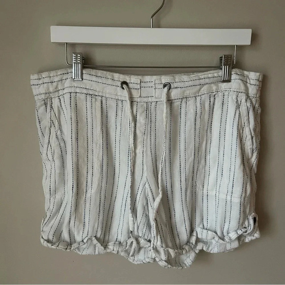 Per Se Linen Blend White Blue Stripe Pull On Front Tie Shorts Women’s Size Large - Picture 1 of 6
